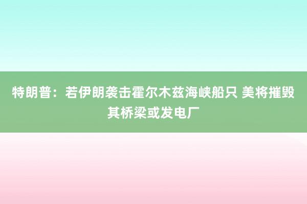 特朗普：若伊朗袭击霍尔木兹海峡船只 美将摧毁其桥梁或发电厂