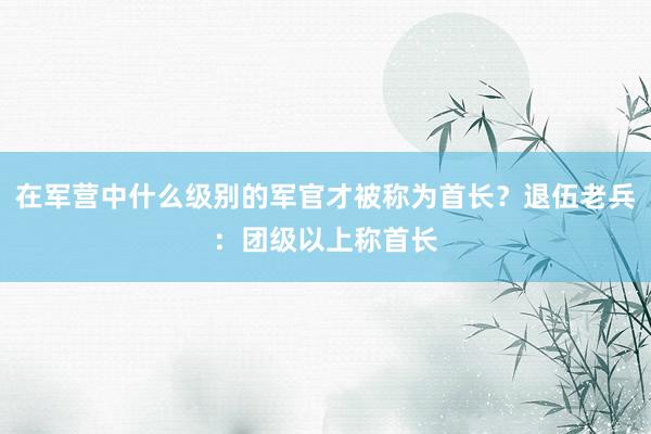 在军营中什么级别的军官才被称为首长？退伍老兵：团级以上称首长