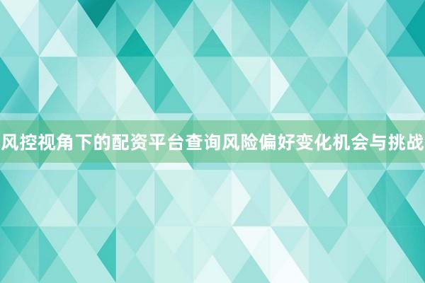 风控视角下的配资平台查询风险偏好变化机会与挑战