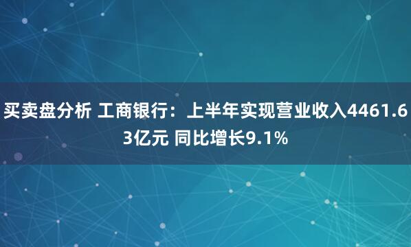 买卖盘分析 工商银行：上半年实现营业收入4461.63亿元 同比增长9.1%