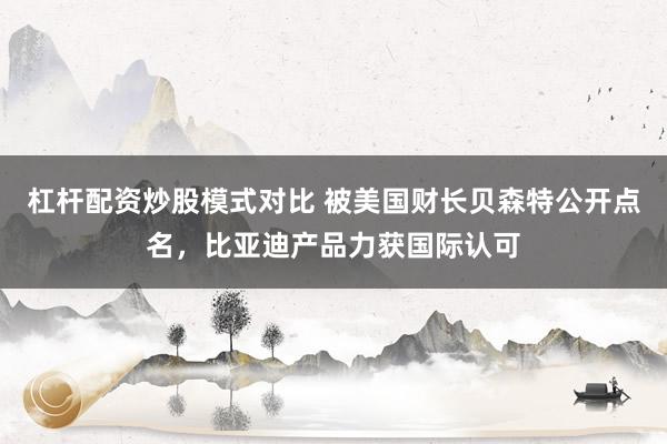 杠杆配资炒股模式对比 被美国财长贝森特公开点名，比亚迪产品力获国际认可