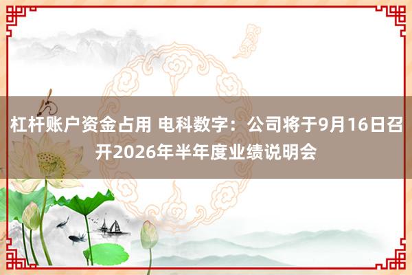 杠杆账户资金占用 电科数字：公司将于9月16日召开2026年半年度业绩说明会