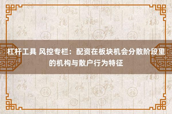 杠杆工具 风控专栏：配资在板块机会分散阶段里的机构与散户行为特征