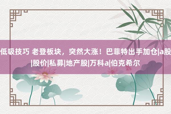 低吸技巧 老登板块，突然大涨！巴菲特出手加仓|a股|股价|私募|地产股|万科a|伯克希尔